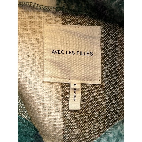 Avec Les Filles sz M green white plaid button up long sleeve Shacket Shirt - Picture 9 of 10